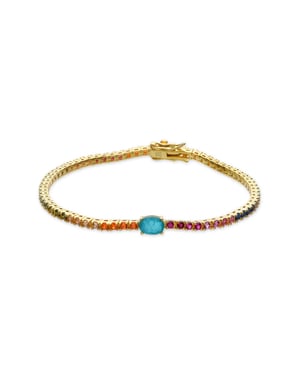 Luxenter Pulsera de Plata de Ley 925 y Circonita Multicolor acabada en oro amarillo de 18k - Genzol
