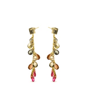 Luxenter Pendientes de Plata de Ley 925 y Cuarzo Hidrotermal Multicolor acabado oro amarillo de 18k - Jedo
