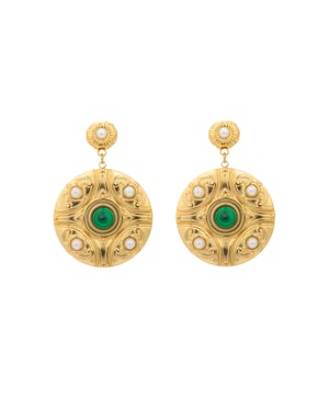 Luxenter Pendientes acabado oro amarillo de 18k y Malaquita - Kiak