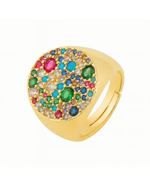 Luxenter Anillo con Circonita Multicolor acabado en oro amarillo de 18K - Lidat