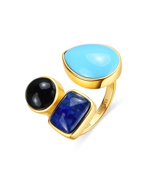 Luxenter Anillo de Plata de Ley 925 y Cuarzo Hidrotermal Verde Paraiba acabado oro amarillo de 18k - Miya