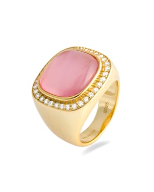 Luxenter Anillo de Plata de Ley 925 con Doblete De Madreperla  Rosa / Cristal acabado en oro amarillo de 18K - Exiuh