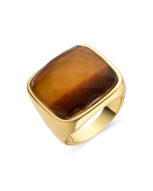 Luxenter Anillo de Plata de Ley 925 con Ojo De Tigre acabado en oro amarillo de 18K - Zenshi
