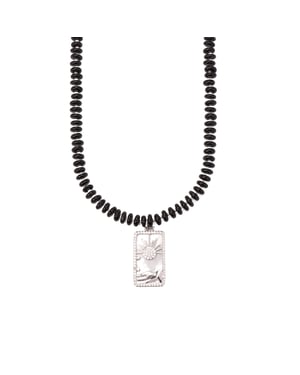 Luxenter Collar de Plata de Ley 925 y Agata Negra acabado rodio - Laha