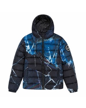 Chaqueta acolchada para niños en negro y azul con capucha, abrigo cálido de invierno.