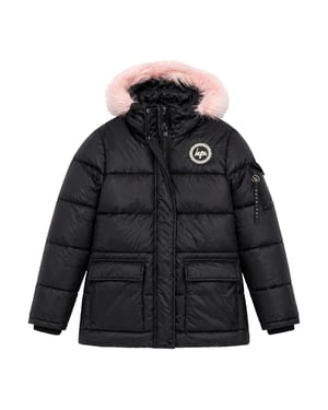 Chaqueta Exploradora para Niñas Niños Negra con Capucha Acolchada Abrigo Cálido de Invierno