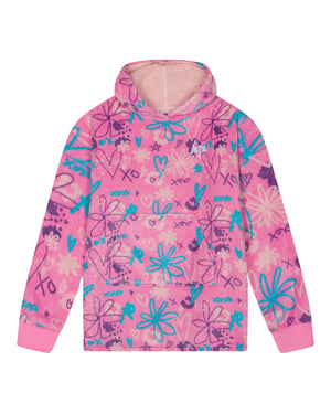 Sudadera con capucha de felpa azul con garabatos para niñas, manta oversized, ropa de descanso cálida para niños
