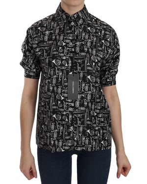 Camisa de seda con estampado de instrumentos musicales