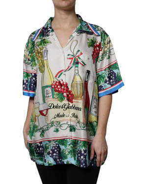 Camisa de seda con estampado de vino
