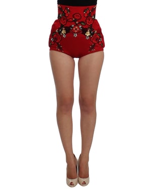 Shorts de Cintura Alta con Bordado Floral Dolce Gabbana