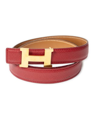 Hermès H Constance Belt 65 en Rojo/Bronceado Cuero de ternero