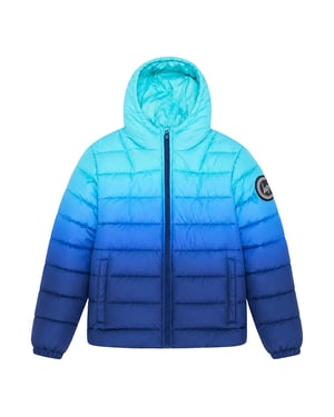 Chaqueta acolchada para niños con capucha en azul océano degradado