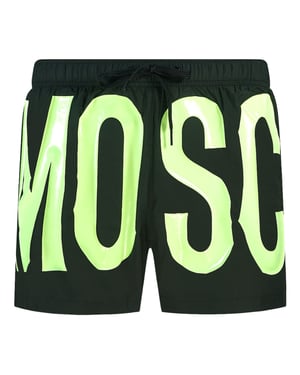 Bañador Negro Con Logo Amarillo Grande De Moschino