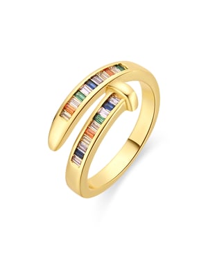 Anillo Luxenter de Aleación de Metal y Circonita Multicolor acabado en oro amarillo de 18k - Hagor