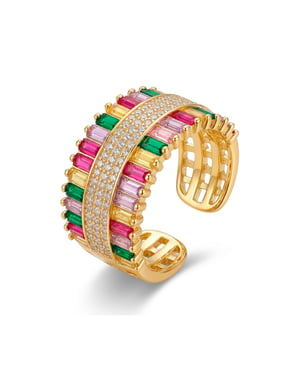 Luxenter Anillo de Circonita Multicolor acabado en oro amarillo de 18k - Maku
