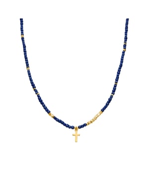 Luxenter Collar de Plata de Ley 925 y Cristal Azul Oscuro acabado oro amarillo de 18k - Iszun