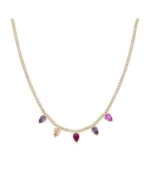 Luxenter Collar de Plata de Ley 925 y Circonita Multicolor acabado en oro amarillo de 18k - Pryrys