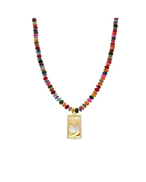 Luxenter Collar de Plata de Ley 925 y Agata Multicolor acabado oro amarillo de 18k - Laha