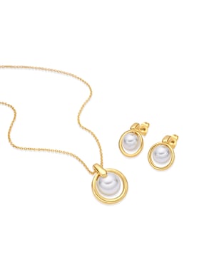 Conjuntos de Aleación de Metal y Perla Blanca acabado en oro amarillo de 18k - Farsai