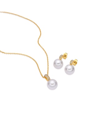Conjuntos de Aleación de Metal y Perla Blanca acabado en oro amarillo de 18k - Zurglad