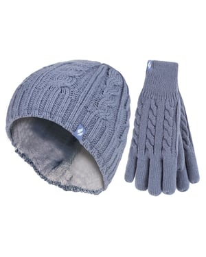 Conjunto de gorro y guantes térmicos forrados de felpa para invierno para mujeres