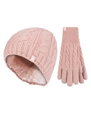 Set de gorro y guantes térmicos forrados de forro polar para dama para el invierno