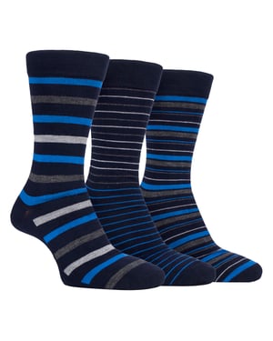 Paquete de 3 calcetines de vestir de bambú a rayas para hombre, suaves y transpirables