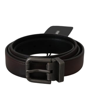 Cinturón de cuero marrón sólido con hebilla gris de Dolce & Gabbana