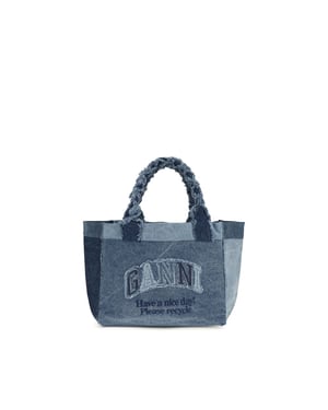 Bolso de Hombro de Algodón Azul Ganni