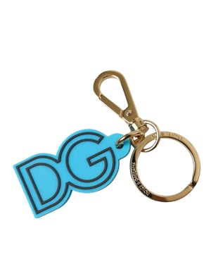 Llavero de metal dorado con logo DG en goma azul de Dolce & Gabbana