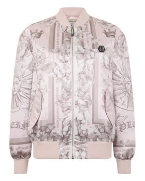 Oversized Satin Bomber Butterfly Tattoo