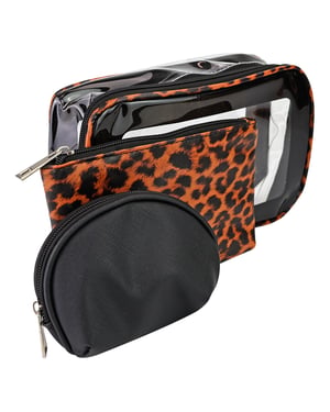 Juego de 3 bolsas de cosméticos para damas con estampado de leopardo, bolsas de maquillaje y artículos de tocador para viajes
