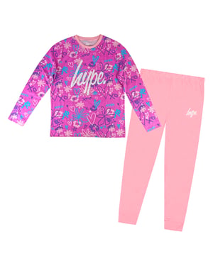Conjunto de Pijamas de Algodón 100% para Niñas, Rosa con Garabatos, Manga Larga