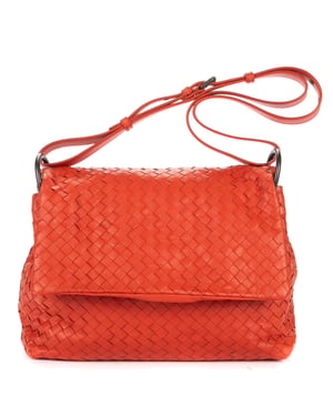 Bottega Veneta Flap Messenger  en  naranja Cuero de becerro