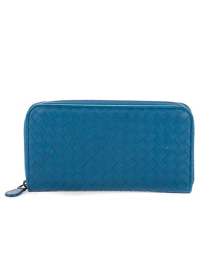 Bottega Veneta Zip Around Wallet  en  azul Cuero de becerro
