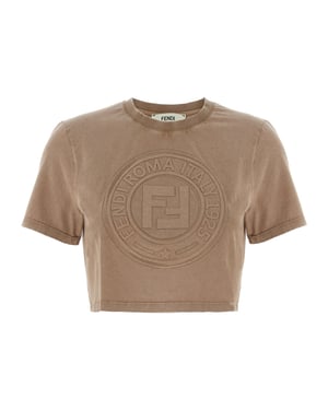 Camiseta de Algodón Marrón Fendi