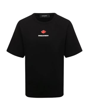 Camiseta Negra De Cuello Redondo Con Estampado Del Logo Pixel Leaf De Dsquared2