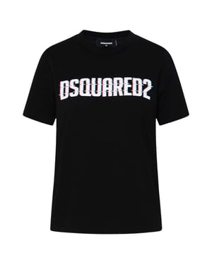 Camiseta Negra De Cuello Redondo Con Estampado Del Logo De Dsquared2