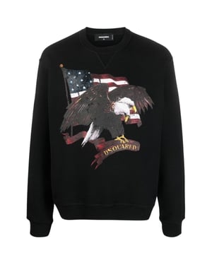 Jersey Negro De Cuello Redondo Con Estampado De Águila Americana De Dsquared2