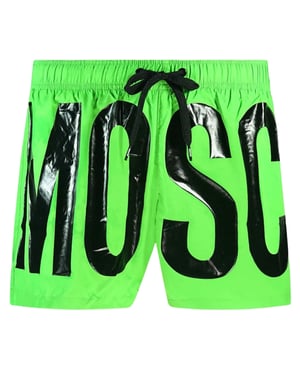 Bañador Corto Verde Brillante Con El Logotipo Estampado De La Marca Moschino
