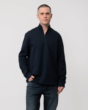 Sudadera de manga larga con cierre de 1/4 en color azul marino