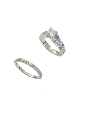 Conjunto de Anillo y Alianzas de Boda para Mujer en Plata de Ley 925 con Circón Cortado Princesa BIAN023
