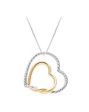 Collar de Doble Corazón para Mujer Plata y Oro entrelazados Amor BICLL033