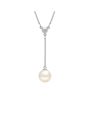 Collar Lariat de Mujer con Perla y Circonita en Plata de Ley 925 BICLL019