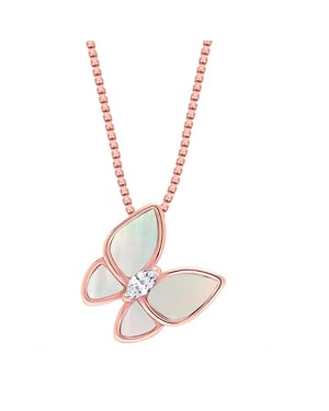 Collar de mujer con colgante de mariposa, bañada en oro rosa, plata de ley 925 BICLL016