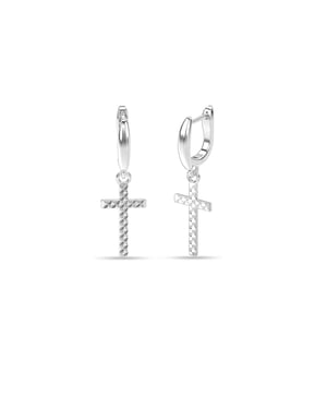 Pendientes de Aro para Mujer con Cruz de Diamante en Plata de Ley 925 BIPE075