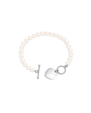 Pulsera de perlas para mujer con colgante de corazón, plata de ley 925 BIPU023