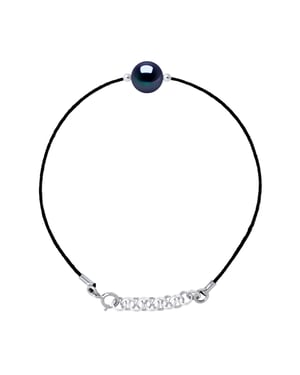 Link de brazalete de amor Pearl Freshwater Round 9-10 mm Tada negra Nylon 925