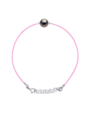Amor Pulsera Link Tahitian Pearl Ronda 8-9 mm Nylon Rose 925