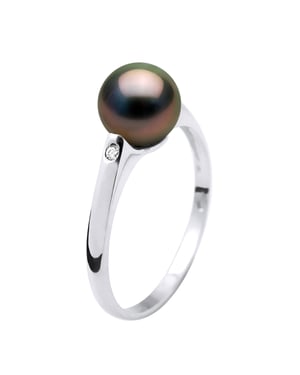 Tahitian Pearl Ring Ronda 8-9 mm y 0,020 CTS Diamante de oro blanco 18 quilates